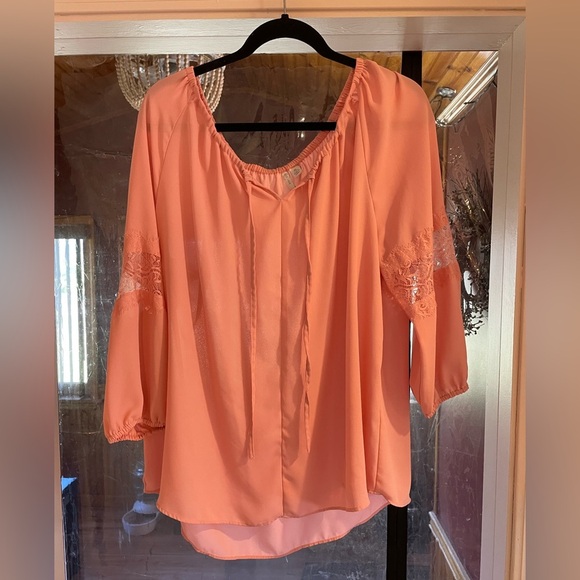 Cato, Peach 3/4 Sleeve Tie Front Blouse, Sz XL - Picture 1 of 4